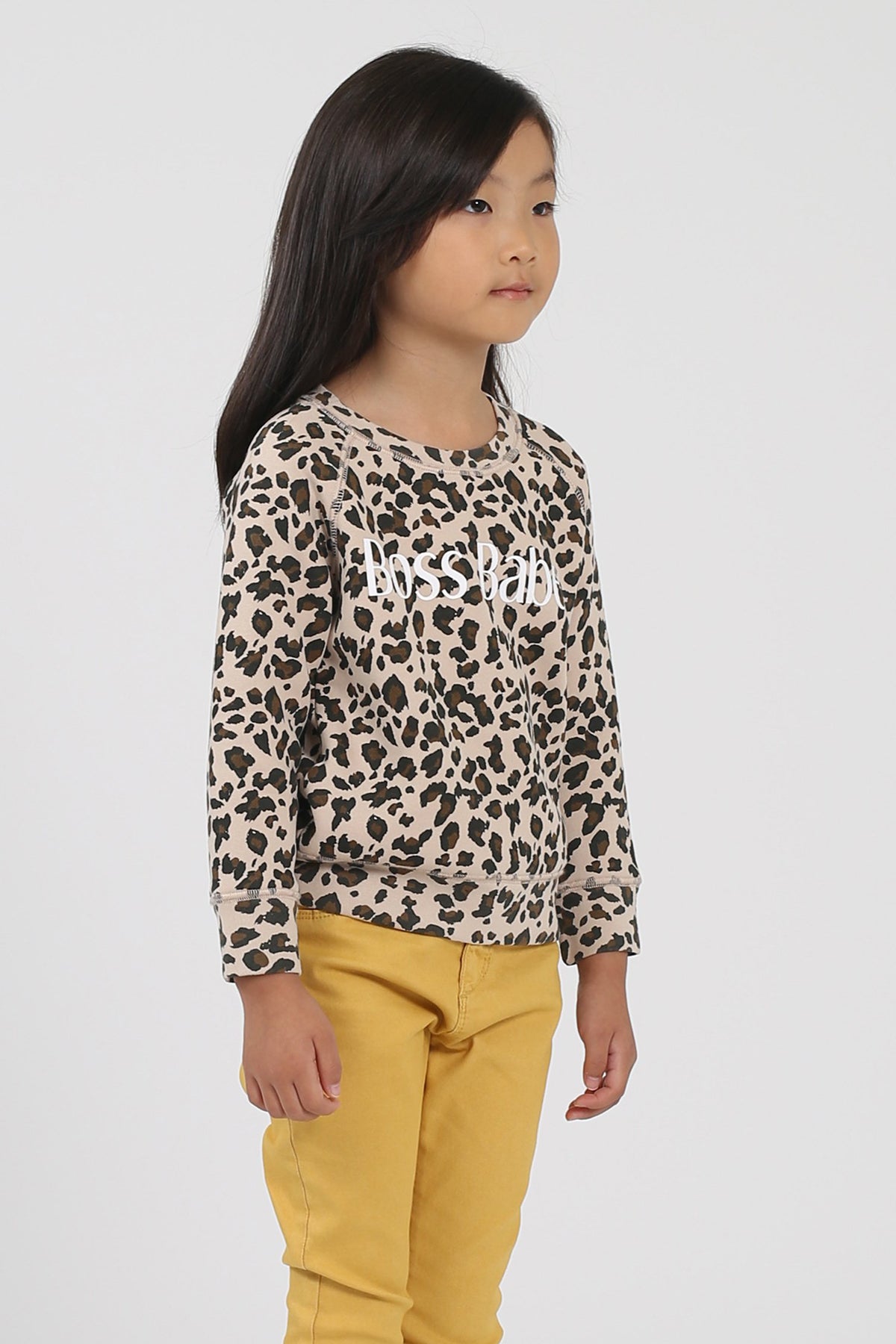 The "BOSS BABE" Little Babes Crew Neck Sweatshirt | Leopard