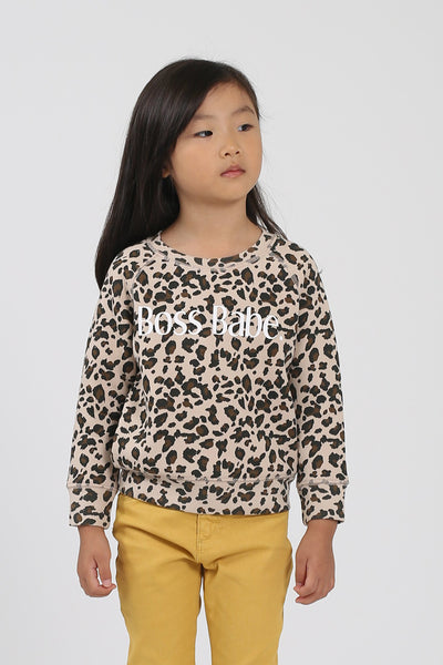 The "BOSS BABE" Little Babes Crew Neck Sweatshirt | Leopard