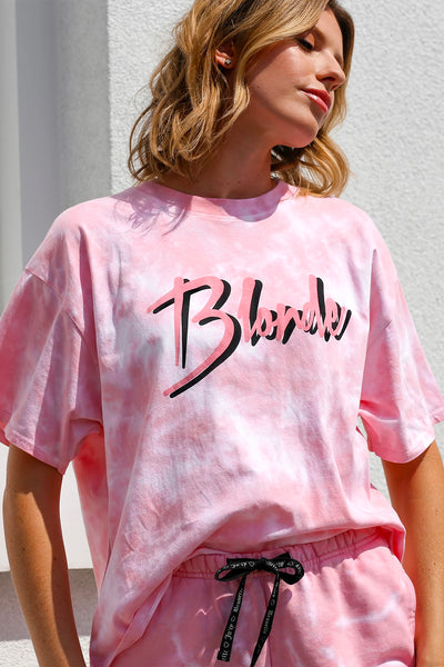 The "BLONDE" Pink Marble Tie-Dye Boxy Tee