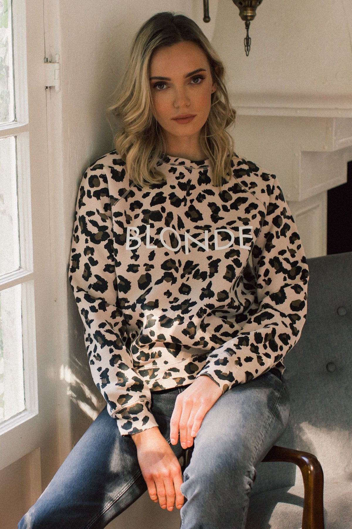 The "BLONDE" Middle Sister Crew Neck Sweatshirt | Leopard Print